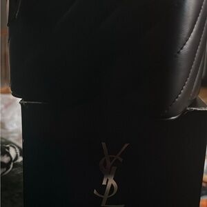 Saint Laurent Black Leather Cosmetic Case with YSL Logo